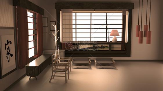 内室日本客厅设计3D图片