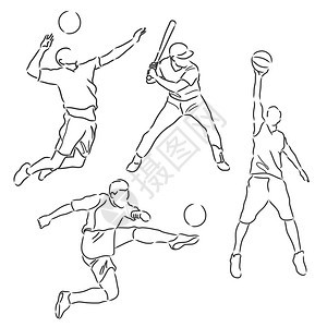 各种运动员矢量插图的简单草图片