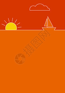 海平面日落插画背景图片