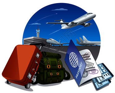 说明飞机场行李和携带票的护照概念旅行飞机图片