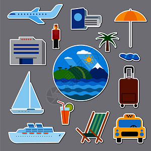 热带旅游海洋度假胜地游轮标签贴纸图片