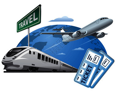 飞机和火车在世界各地旅行说明图图片