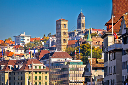 苏黎世地标和城市景色多彩的瑞士最大的城市图片
