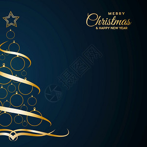 矢量抽象覆盖金色圣诞树文本在蓝色背景和复制空间上图片
