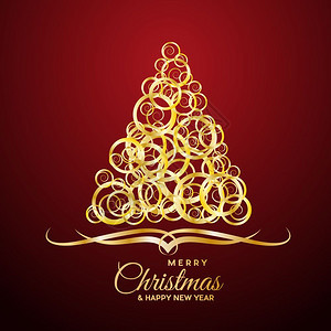 矢量抽象覆盖金色圣诞树带有文字图片