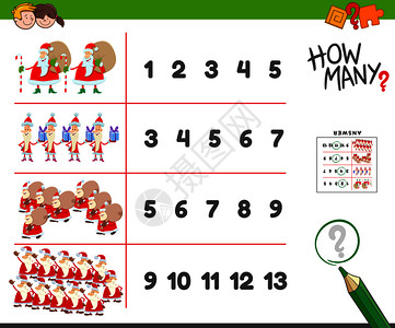 圣诞节人物儿童计数游戏插图图片
