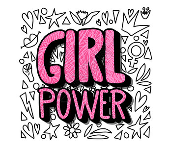 power女孩海报模板带有装饰的引号矢量插图图片