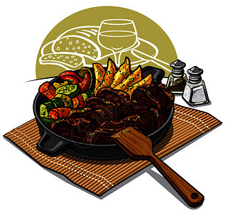 以烤肉和蔬菜为例用烤肉和共餐图片