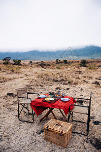 红色扁平背景野外餐背景