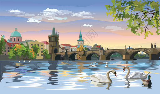 捷克宫殿插画_捷克宫殿卡通_捷克宫殿插图_手绘_板绘_摄图网