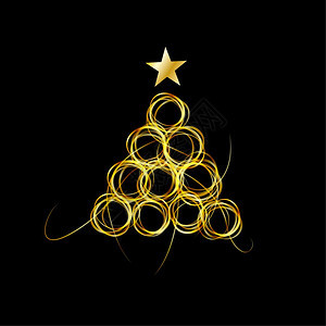 矢量抽象的金色圣诞树黑背景上有闪亮的流体图片