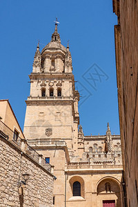 在萨拉曼卡的旧大教堂屋顶上看到钟楼和雕刻物的外观在萨拉曼卡的旧大教堂屋顶上看到钟楼和雕刻物图片