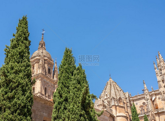 萨拉曼卡旧大教堂的雕刻和钟楼萨拉曼卡旧大教堂屋顶上的雕刻和钟楼图片