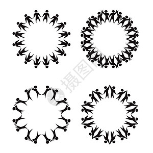 简单黑色欢乐和跳舞者的圆形框架对象与背景分开矢量圆形模板用于信息卡片横幅和设计一组简单黑色欢乐和跳舞者的圆形框架该对象与背景分开图片
