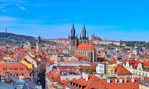 CzechRpublic塔拍摄的色彩多古城景象图片