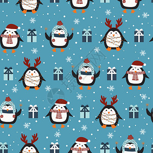 圣诞节卡通可爱企鹅背景图片