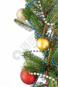圣诞节贺卡白背景和复制空间上的孤立球和装饰品背景图片