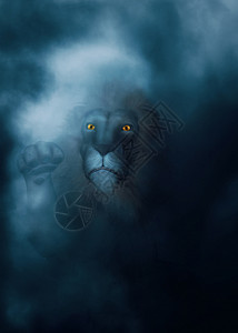 数字显示在黑暗的雾夜幕中一只3d狮子图片