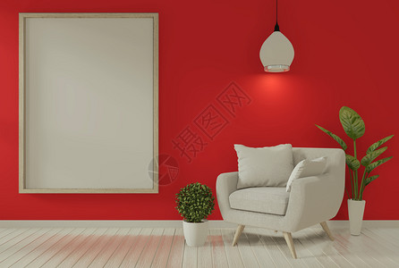 室内模拟海报框架和客厅的扶手椅模拟设计图片