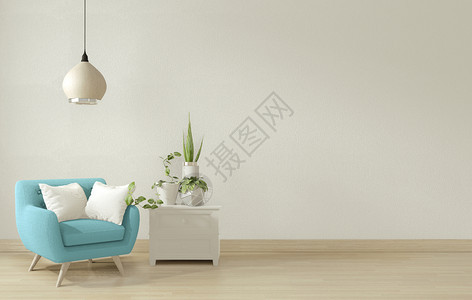室内海报用蓝臂椅和装饰品模拟客厅图片
