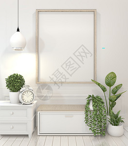 室内白色客厅橱柜上装饰海报和厂图片