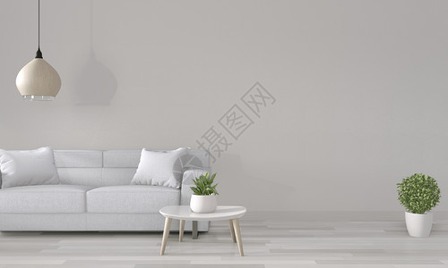 现代室内装有白色沙发的模拟房间图片