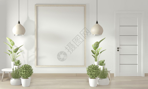 白色墙壁和门上的海报布板和白色门装饰的最小设计3d图片