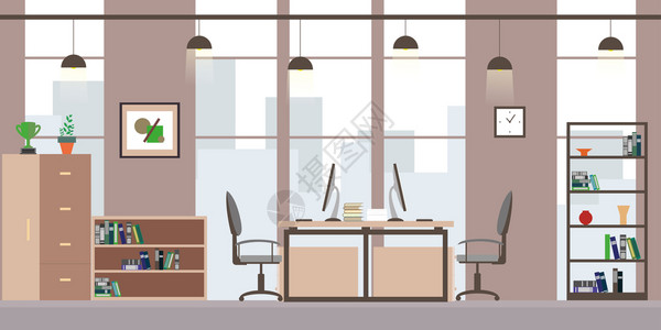 现代家具现代商业办公室矢量背景图插画