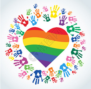 签到墙手印彩虹心形矢量设计图片