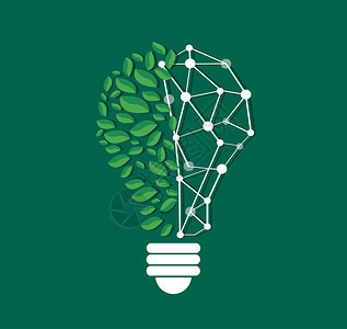 灯泡形状的绿叶和技术线矢量自然生态概念世界环境日图片