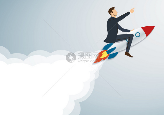 商人用火箭飞向成功的背景图片