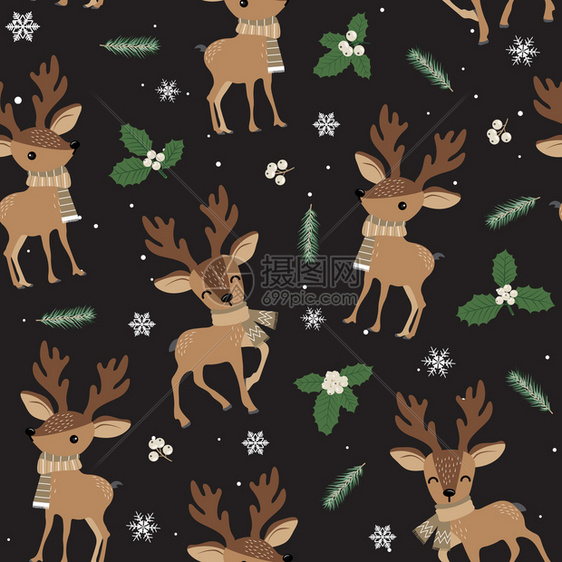 圣诞节无缝模式有驯鹿背景冬季模式有鹿包装纸模式填充冬季问候网页背景圣诞节和新年贺卡图片