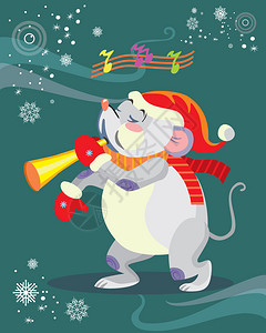 圣诞帽子圣诞节卡通可爱的老鼠插画
