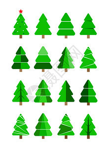 一套圣诞节和新年符号圣诞节和新年树平板设计图片