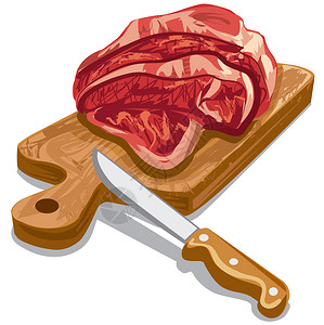 包装刀板木板上做饭用生切片肉插画