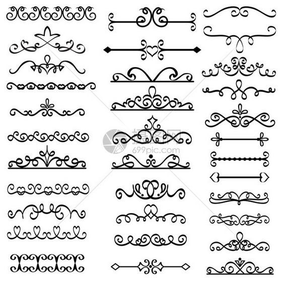 旧文本分隔器书写边框装饰品和老式分隔器矢量集图片