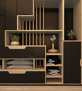 黑柜混合衣架木日本风格和装饰厂架3d图片