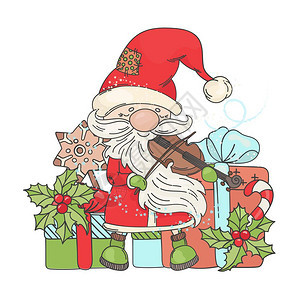 小提琴sant音乐快的圣诞节矢量插图集图片