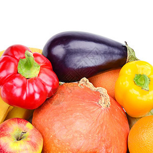 白种背景的水果和蔬菜健康的食物图片