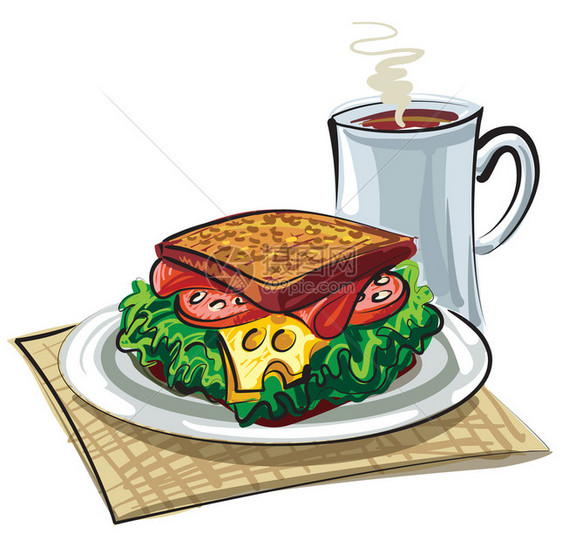 三明治和香肠奶酪咖啡图片