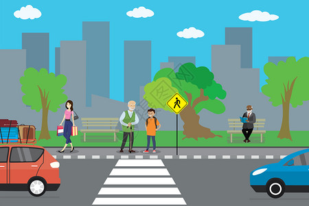 何去何从,交叉路城市街道和路卡通人走和站城市生活概念户外平方矢量