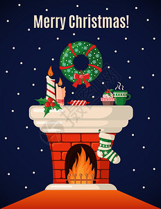 带有壁炉的圣诞节插画图片