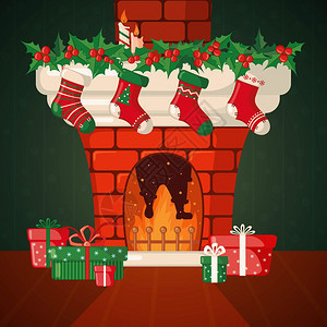 带有壁炉和圣诞袜的圣诞节图片