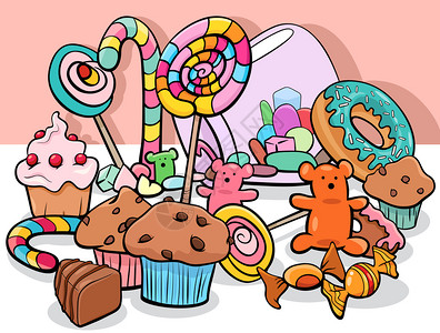 甜食糖果和类的漫画插图图片