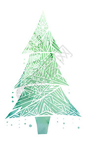 带面粉的圣诞树和绿水彩色背景的卡片boh模式图片