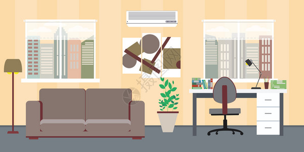 自由职业者工作空间和放松卡通矢量说明家庭室内公寓设计自由职业者和工作rel空间图片