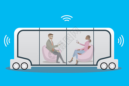 自动驾驶汽车或公交车和物联网概念图图片