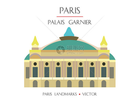 彩色矢量palisgrne帕里斯歌剧图书馆博物著名的巴黎里程碑france矢量平面图解孤立在白色背景上streaxplicato图片