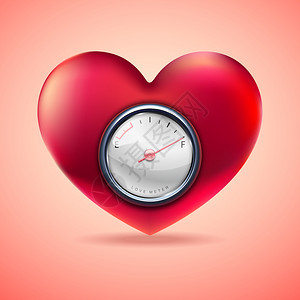 红色心脏配有燃料测量仪爱心指标测量的图矢插图片