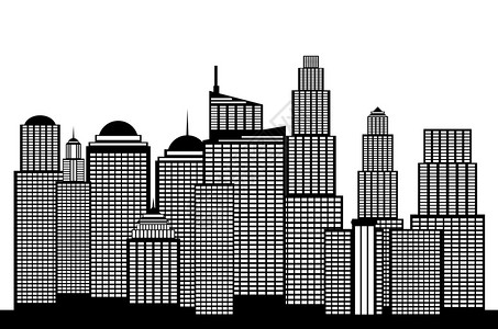 大楼现代城市摩天大楼以黑白插图显示的环影插画